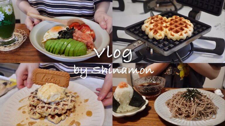【食事vlog】一人で過ごす２日間の自炊記録🥑🍨｜バニラアイスのせクロッフル、明太アボカド丼、チーズミルクリゾット、米粉の焼きドーナツ、回鍋肉、ざるそば｜アラサー