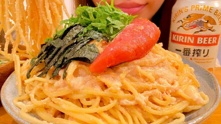 【大食い】明太子クリームパスタを好きなだけ食べる幸せご飯【簡単パスタ】