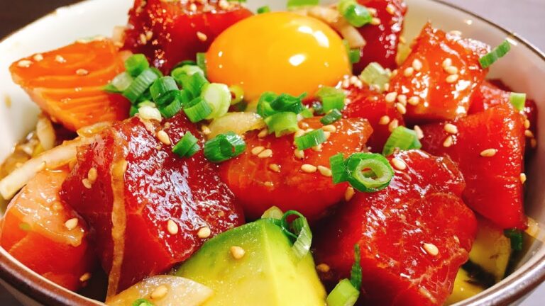 火を使わず超簡単‼夏にピッタリ『絶品 マグロとサーモンのポキ丼』How to make Salmon & Tuna POKE