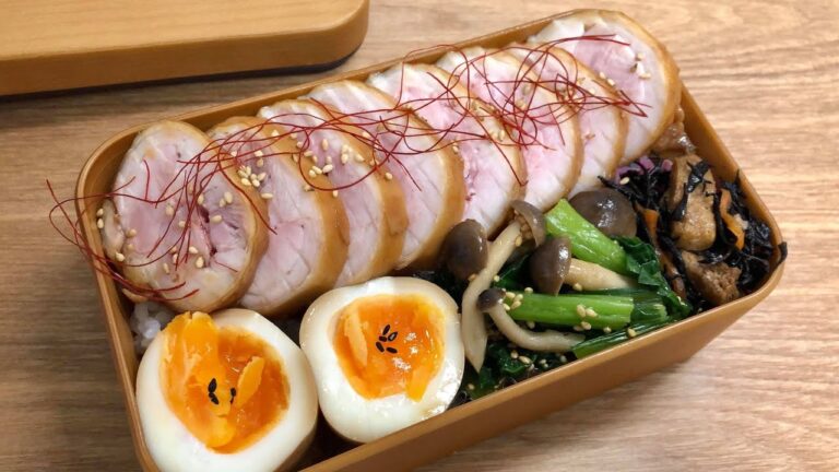 前日夜に準備して朝ラクチン【鶏チャーシュー弁当】お弁当作り｜味玉・小松菜しめじナムル・ひじき煮［アラフォー主婦の旦那弁当］