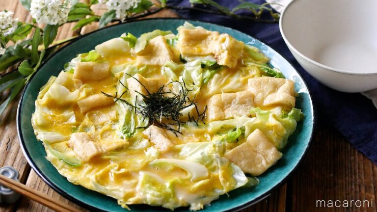【キャベツと油揚げの卵とじ】白だしで味付け簡単！油揚げがメインおかずに大変身♪｜macaroni（マカロニ）
