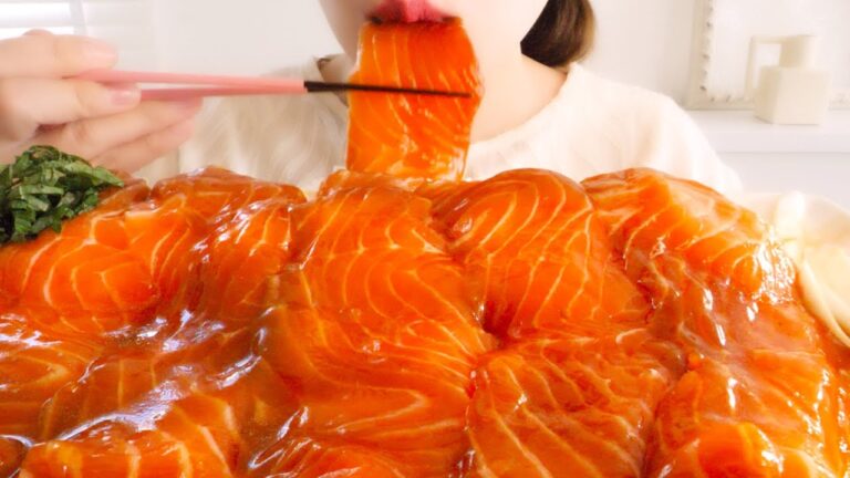【咀嚼音】漬けサーモンとご飯🍚｜Salmon Sashimi Eating Sounds/ASMR/mukbang
