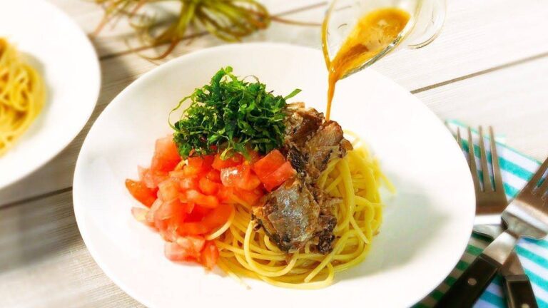 いわしのオイル漬けの冷製パスタ