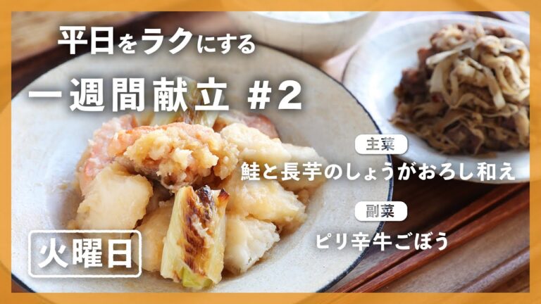 【買い物リスト付】鮭と長芋のしょうがおろし和え＆ピリ辛牛ごぼう | 主菜・副菜の簡単献立 | 帰って20分で晩御飯【#一週間献立 ＃2 火曜日】