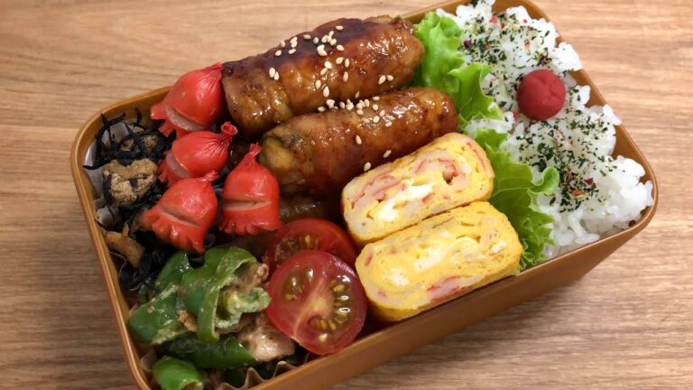 【ズッキーニの肉巻き】お弁当作り｜カニカマ入り卵焼き・ピーマンとベーコンのマヨ炒め・ひじき煮［旦那弁当］