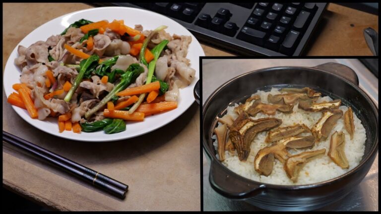 行者にんにくの豚肉炒め＋ポルチーニご飯 20240416