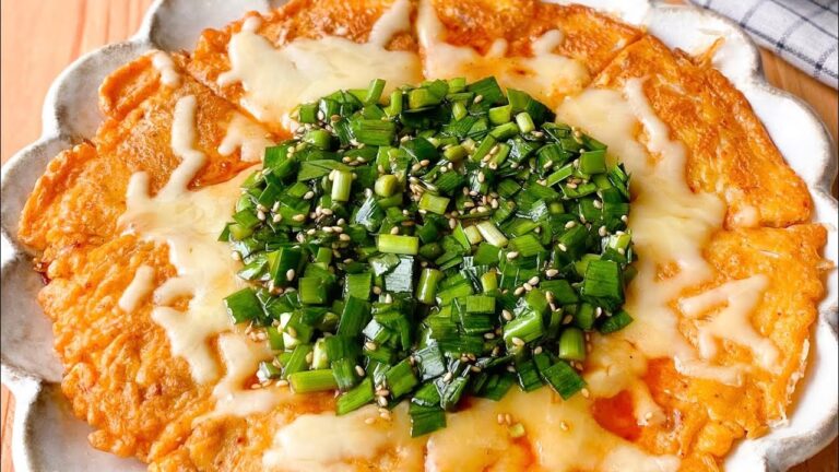 【やみつき♡ニラだれの】キムチーズ納豆チヂミ