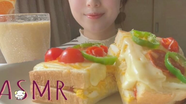 たっぷり卵のふわカリピザトーストつくって食べた【咀嚼音・ASMR】【字幕】