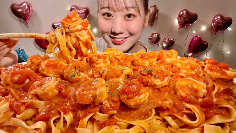ASMR Creamy Tomato Shrimp Pasta【Mukbang/ Eating Sounds】【English subtitles】