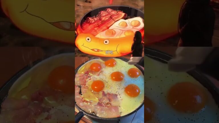 アニメ料理復活|||宮崎駿のハウルの動く城、ベーコンの目玉焼き🍳、めっちゃ美味しい😋