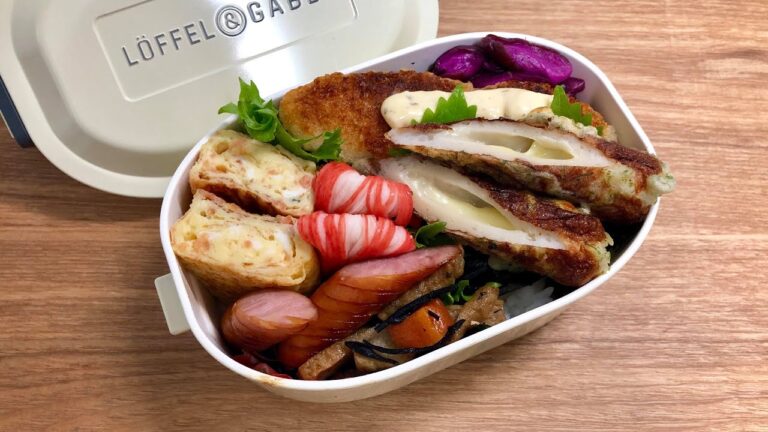 海苔弁当【お弁当作り】ちくわチーズ磯辺揚げ 白身魚フライ 鮭と大葉の卵焼き