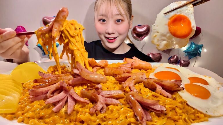 ASMR クリームカルボプルダックポックンミョン Fire Noodles🔥【日本語字幕】【咀嚼音/ Mukbang/ Eating Sounds】