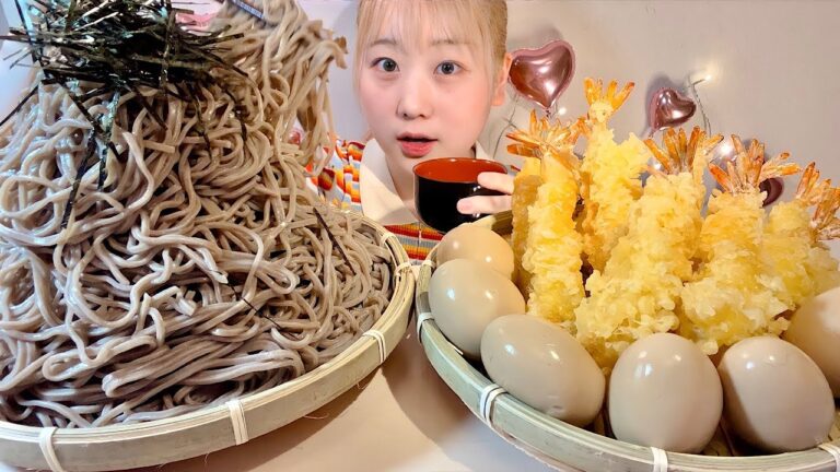 ASMR 海老天とお蕎麦 Fried Shrimp Noodles Named Soba【日本語字幕】【咀嚼音/ Mukbang/ Eating Sounds】