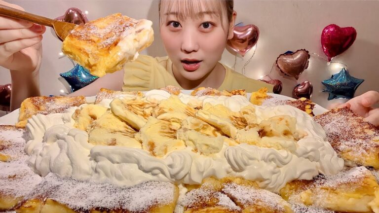 ASMR ホイップとアイスたっぷりフレンチトースト French Toast【日本語字幕】【咀嚼音/ Mukbang/ Eating Sounds】