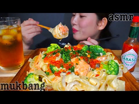 【asmr】濃厚すぎる！イクラとサーモンのクリームパスタ🍝(咀嚼音 モッパンMukbang)