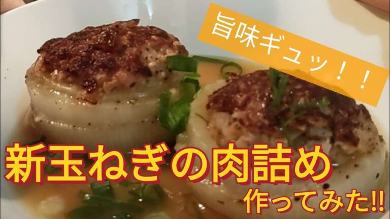 #65【簡単料理】新玉ねぎ第2弾🧅ひき肉詰め詰め15分煮るだけ！！お肉フワフワ〜スープはコクうま〜🤤玉ねぎ1個余裕でペロリですよ😋