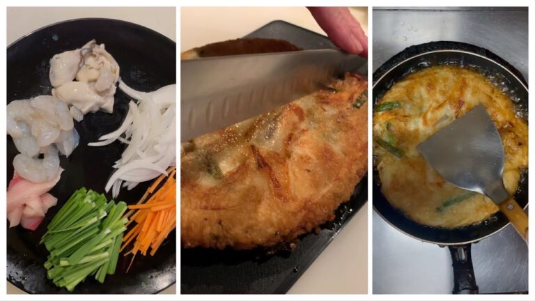 【韓国料理】本場！サクサクモチモチ海鮮ニラチヂミを簡単に作る#shorts