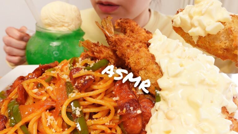 【咀嚼音】ナポリタンとタルタルエビフライを爆食する飯テロモッパン｜ASMR｜Eating Sounds