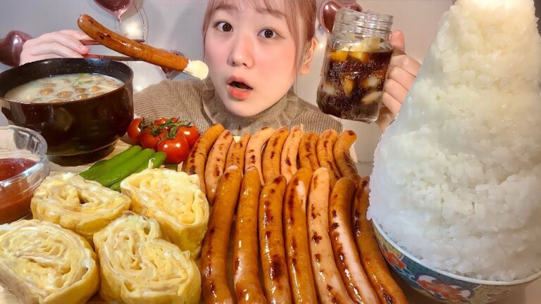 ASMR ウインナー朝ごはん Sausage Cheese Omelet Rice【日本語字幕】【咀嚼音/ Mukbang/ Eating Sounds】