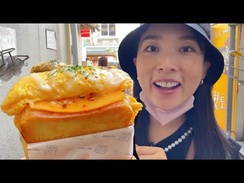 超ハイカロリー！行列ができる韓国屋台のナンバーワンパントースト#新大久保#韓国 トースト No.1Bread Toast at Korean Food Stalls with Long Lines
