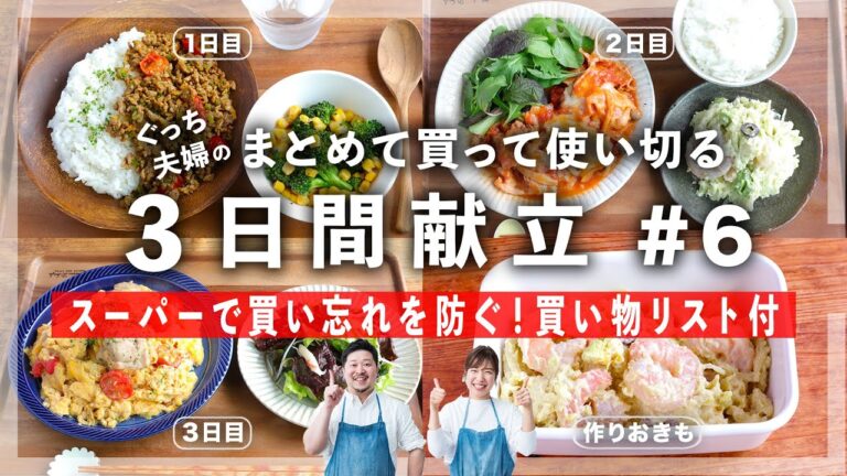 【明日のごはんどうしよう...】毎日のごはん作りをラクに！簡単「3日間献立」Part6【チェックボックス付きの買い物リストも】