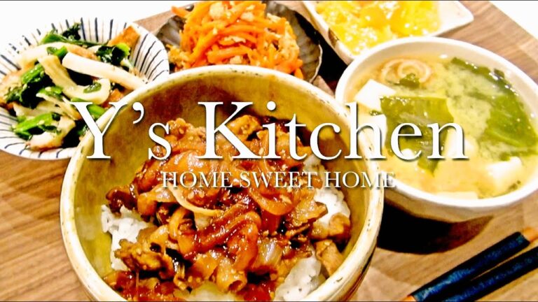 【夜ごはん】焼肉丼＆にんじんシリシリ＆ほうれん草とちくわのナムル＆刺身こんにゃく＆豆腐とわかめの味噌汁