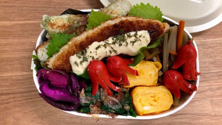 お弁当作り♪のり弁当（白身魚フライとちくわの磯辺揚げ） 甘い卵焼き ほうれん草のおかか和え