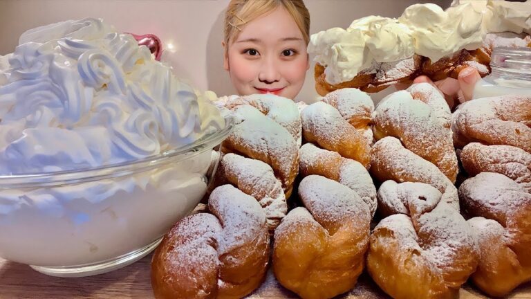 ASMR 揚げパン 生クリーム Deep Fried Bread【日本語字幕】【咀嚼音/ Mukbang/ Eating Sounds】