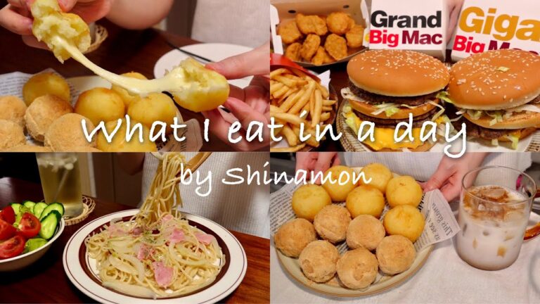 【食事vlog】チートデイに好きなものを食べまくる🍔🍝｜チーズボール、もちもちきな粉ドーナツ、ペペロンチーノ、ギガビッグマック、グランドビッグマック、抹茶マックシェイク｜自炊記録