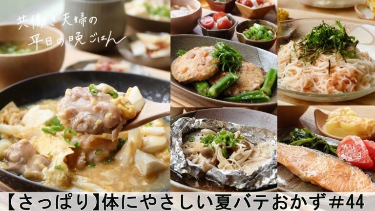 【平日５日間の晩ごはん＃44】体にやさしい夏バテおかず(ふわふわ鶏つくねの生姜あん／メカジキのホイル焼き／鮭のムニエル／鶏肉と豆腐の卵とじ／明太子そうめん／料理動画／管理栄養士)