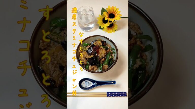 なすとろとろ濃厚スタミナコチュジャン丼 冷凍なすをニンニクショウガたっぷりで炒めました【節約ごはん130】#shorts  #簡単レシピ #料理 #節約料理