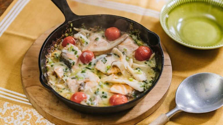 鮭ときのこのねぎだくチーズ焼き