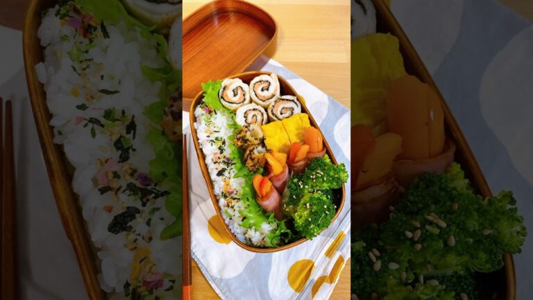 ささみの明太海苔ロール弁当＊桜エビ入りだし巻き卵＊フルーツパプリカのベーコン巻き＊ブロッコリーのナムル＊竹輪のマヨゆかり焼き#お弁当 #旦那弁当 #obento #料理 #ランチ #お弁当動画