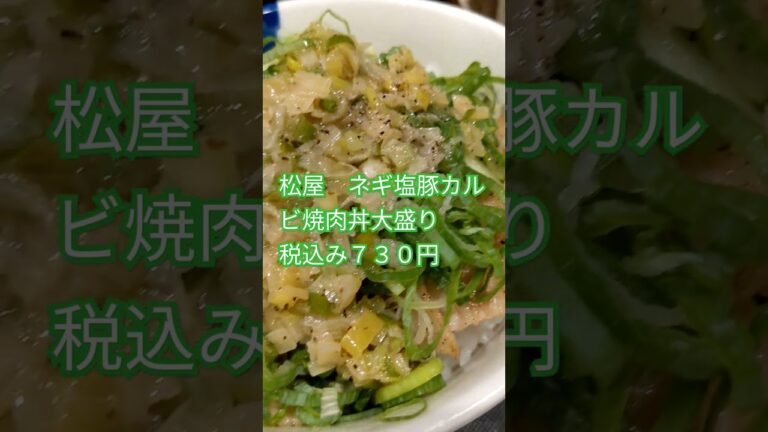 松屋　ネギ塩豚カルビ焼肉丼大盛り　税込み７３０円