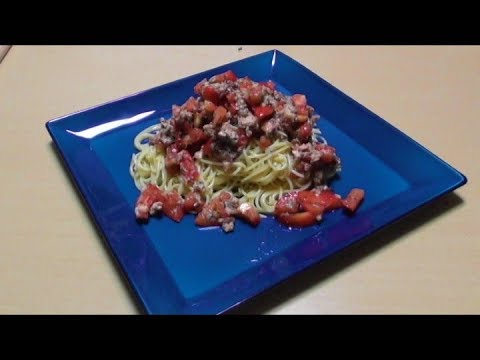 鯖の水煮の冷製パスタ