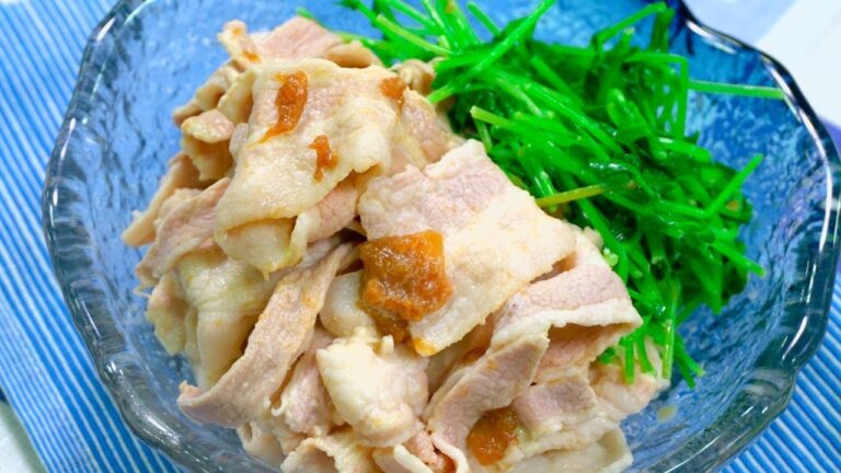 梅マヨポン酢が絶妙！豚肉しゃぶしゃぶ豆苗和え