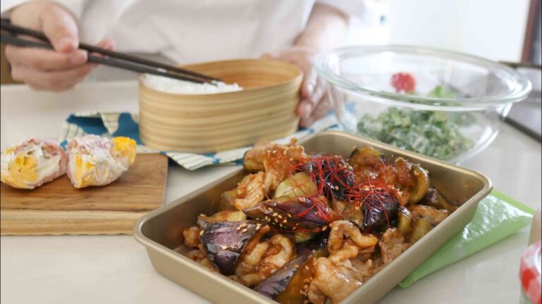 【お弁当作り】ナスでご飯がすすむ！茄子と豚こま肉の旨辛炒めbento＃895