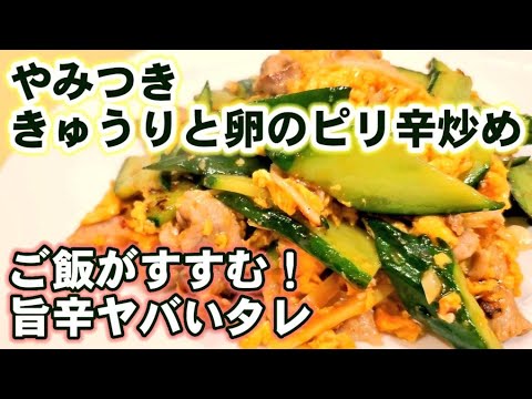 【やみつききゅうり炒め】きゅうりは炒めても、最高に美味いです！育ちすぎてしまった胡瓜にもオススメ。ごはんがすすむ！おかずレシピ/豚こま肉/卵料理