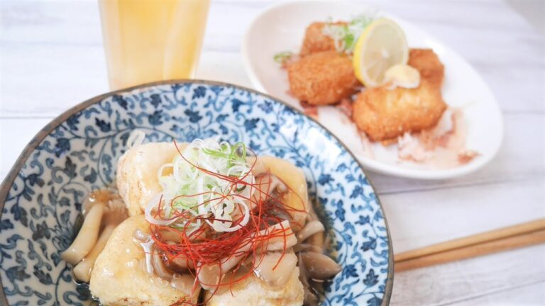 豆富が美味い！居酒屋風おつまみ二品【厚揚げ豆富/揚げ出し豆富】簡単揚げるだけ＆きのこあんかけが美味い揚げ出し豆富