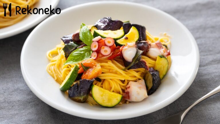 旨みたっぷり！たこと夏野菜のワンパンパスタのレシピ・作り方