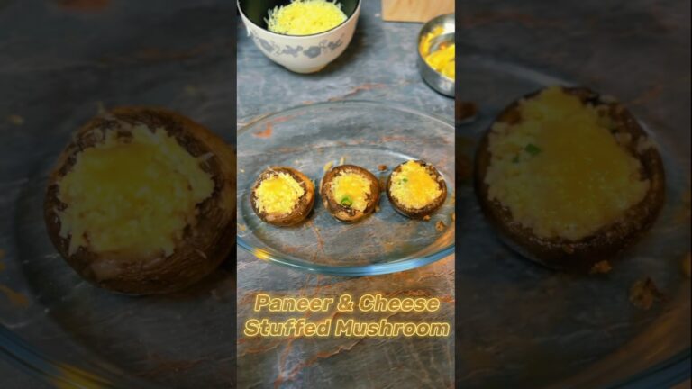 Paneer & Cheese stuffed mushroom recipe for evening | Snacks | #mushroom #shorts #foodshorts #paneer