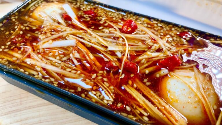 【ユッケ煮卵🥚】ピリ辛卵の"旨味"と白髪ネギの"シャキシャキ"がたまらない。。。作り方&簡単レシピ🌶🥚🤤❤️‍🔥【asmr】