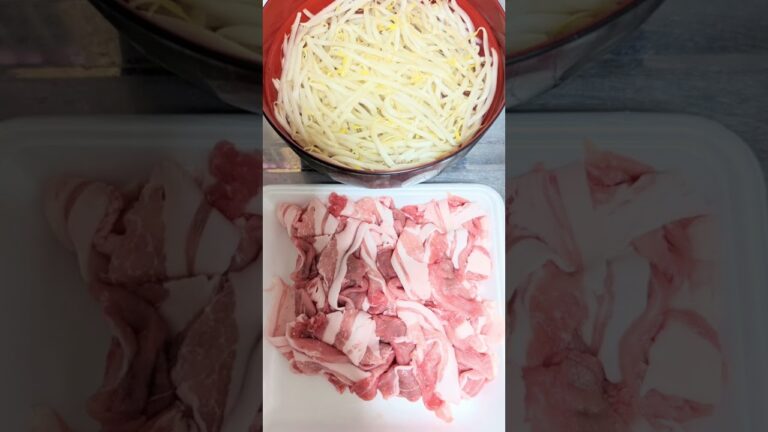 【レンチンするだけ】簡単おいしい·ヘルシー😍豚こまとモヤシのレンジ蒸し🐷✨#豚肉#もやしレシピ