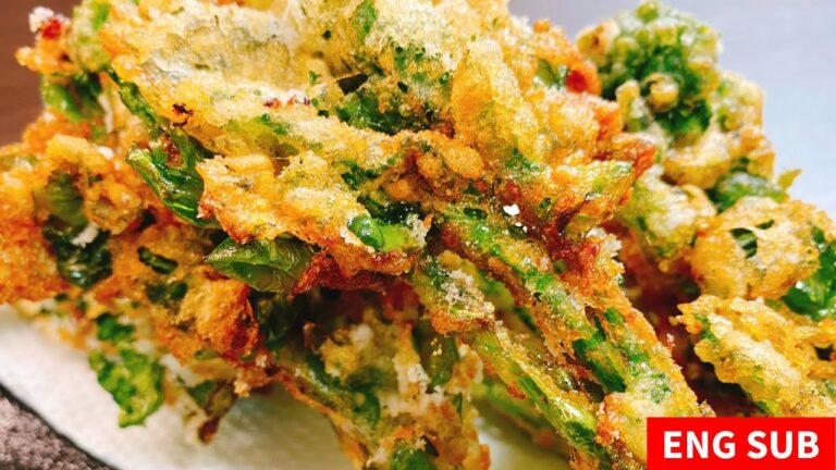 正直、天ぷらより旨い！一度食べてみて下さい。絶対ハマります。サックサク♪『菜の花のやみつき唐揚げ』Rape flower Karaage 低糖質 モッパン 먹방 일본 요리 튀김