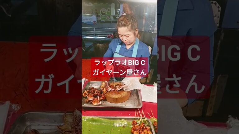【タイ料理】ガイヤーン屋さん・・・鳥の丸焼き！通常もち米のカウニャオと一緒に食べます！ラップラオのBig C前！2023年7月8日土曜日 #shorts #タイ料理 #streetfood