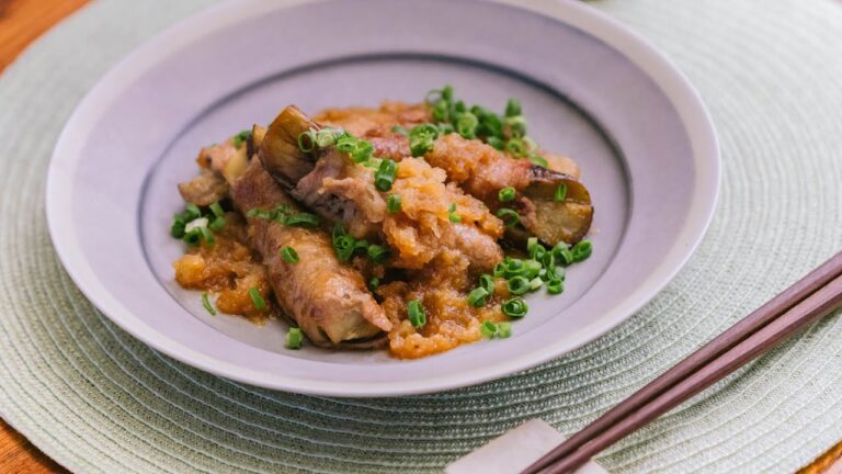 肉巻きナスのさっぱりおろし炒め
