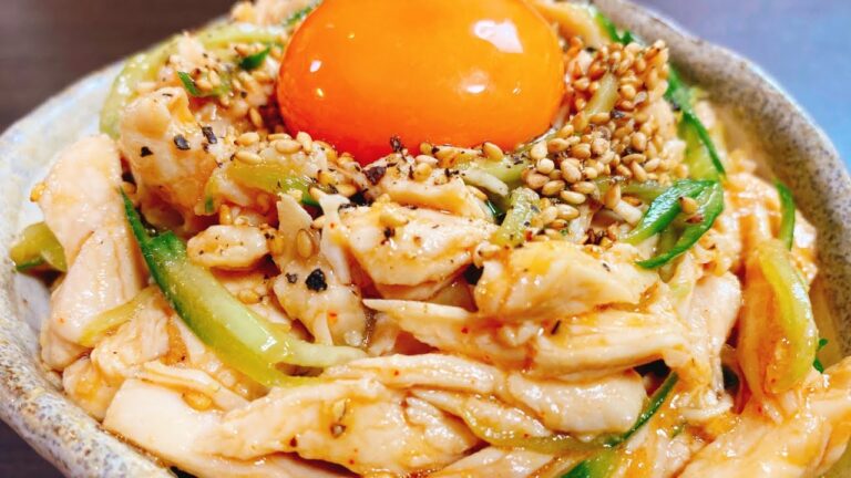SUB【チンして和えるだけ】超しっとり柔らか♪『やみつき鶏むねユッケ』【糖質制限／低糖質／節約レシピ】So moist & soft!! chicken breast Yukhoe