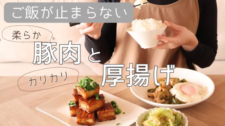 【何度も作ったおすすめ】豚肉とピーマンのスタミナ炒め/カリカリ厚揚げの甘酢焼き/キャベツの梅おかか和え/料理vlog/日常