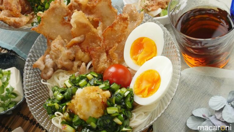 ウマさやみつき！ カリカリ 豚肉の ニラ だれ ぶっかけ そうめん のレシピ 作り方