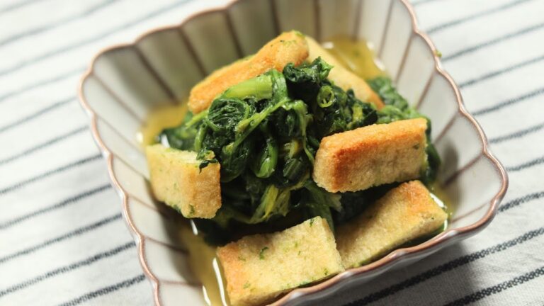 レンジで簡単！ほうれん草と油揚げのおひたしの作り方｜副菜レシピ｜ほうれん草と油揚げをおひたしにしました。簡単で美味しい副菜です